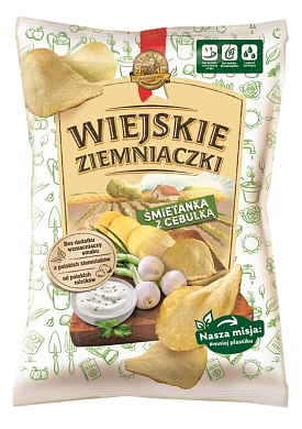 Чипси картопляні Wiejskie Ziemniaczki зі смаком сметани та цибульки 130 г — фото 1