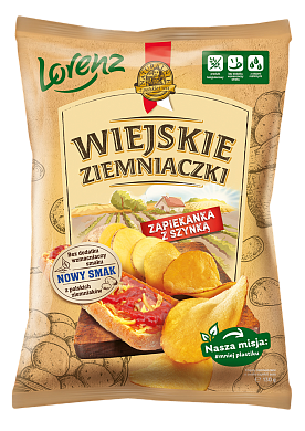 Чипси картопляні Wiejskie Ziemniaczki зі смаком шинки та сиру 130 г — фото 1