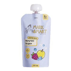 Пюре фруктове Mark&Mart &laquo;Запечені Яблучко та Ягідки&raquo; без цукру для дітей 120 г — фото 1