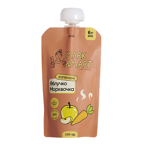 Пюре фруктове Mark&Mart &laquo;Запечені Яблучко та Морквочка&raquo; без цукру для дітей 120 г — фото 1