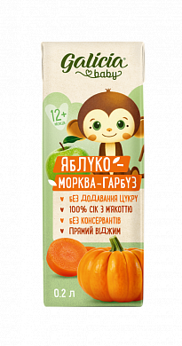Cок Galicia Baby Яблоко-морковь-тыква с мякотью 0,2 л — фото 1